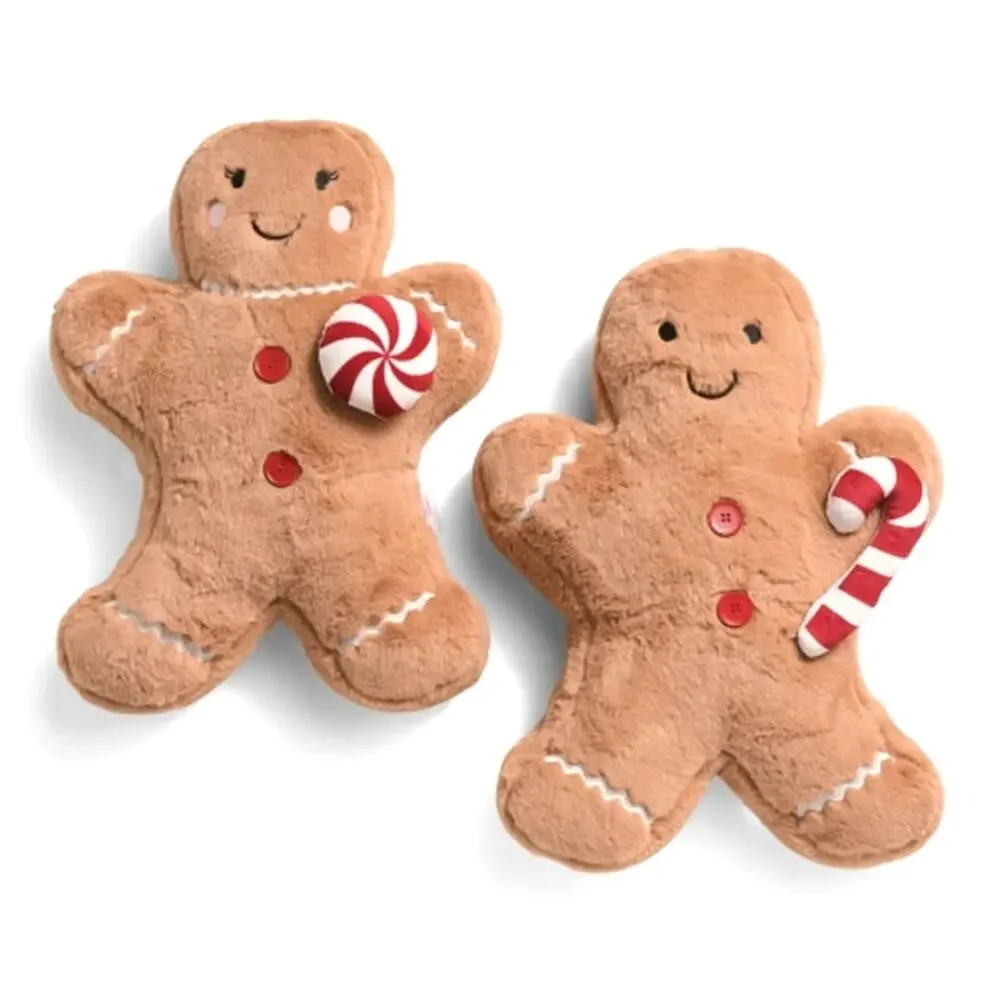 NEW Martha Stewart Faux Fur GINGERBREAD Pillows 18x13 Set of 2 Christmas Decor